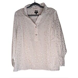 NWT Talbots Non-Iron Popover scattered dot blouse with rhinestone buttons 2XP